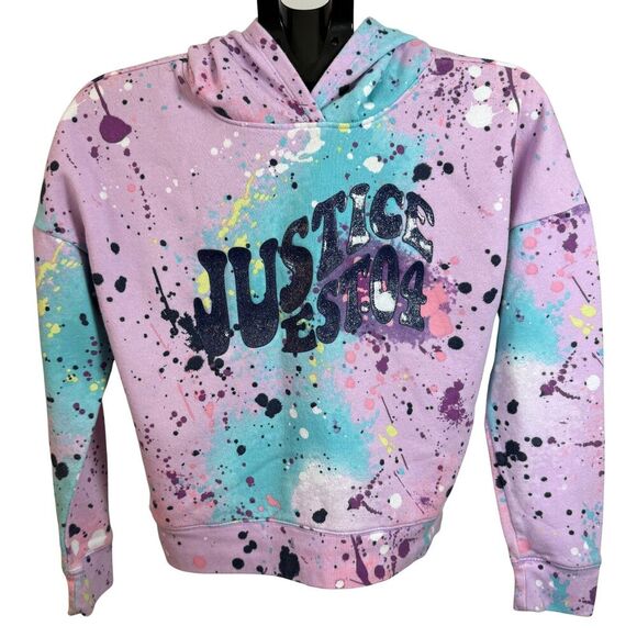 Justice Other - Justice Girls Paint Splatter Hoodie Multicolored Pullover Sweatshirt Sz L